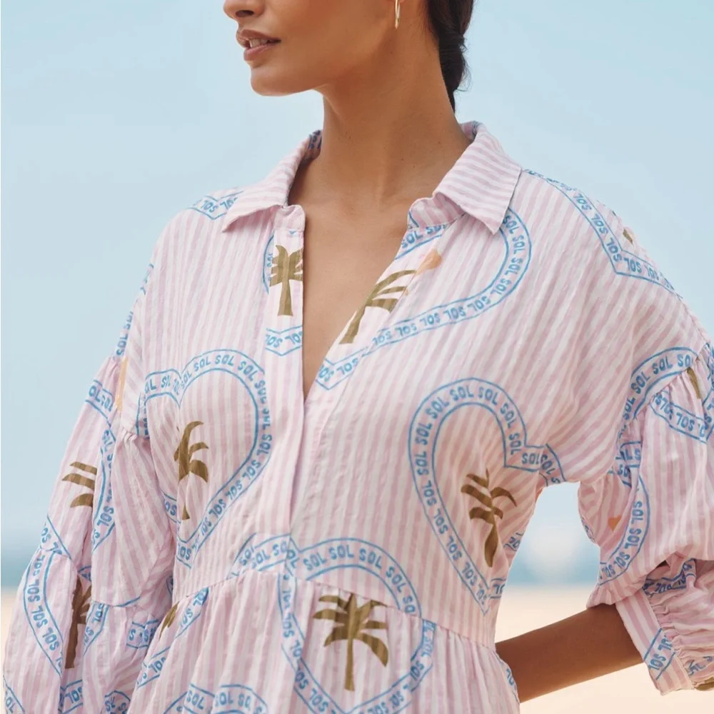 Elegant Pink and White Striped Swim Cover-Up - Picture 1 of 8